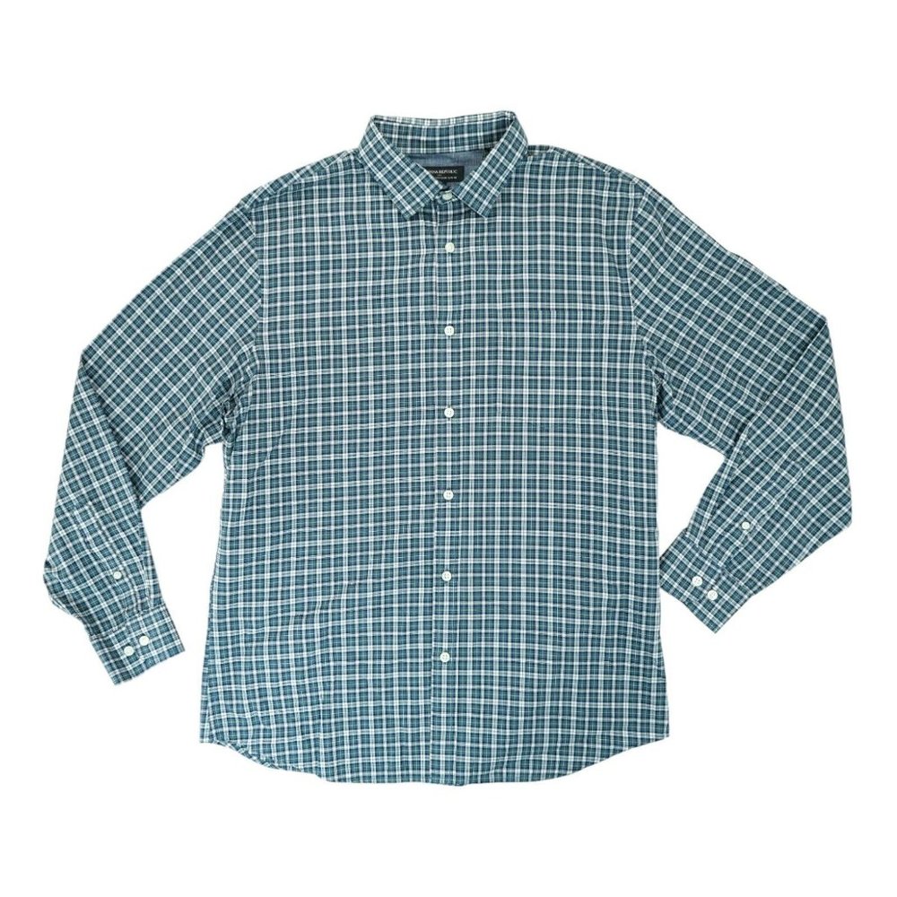 Banana Republic Shirt Mens Large Plaid Stretch Soft Wash Slim Fit Button Up